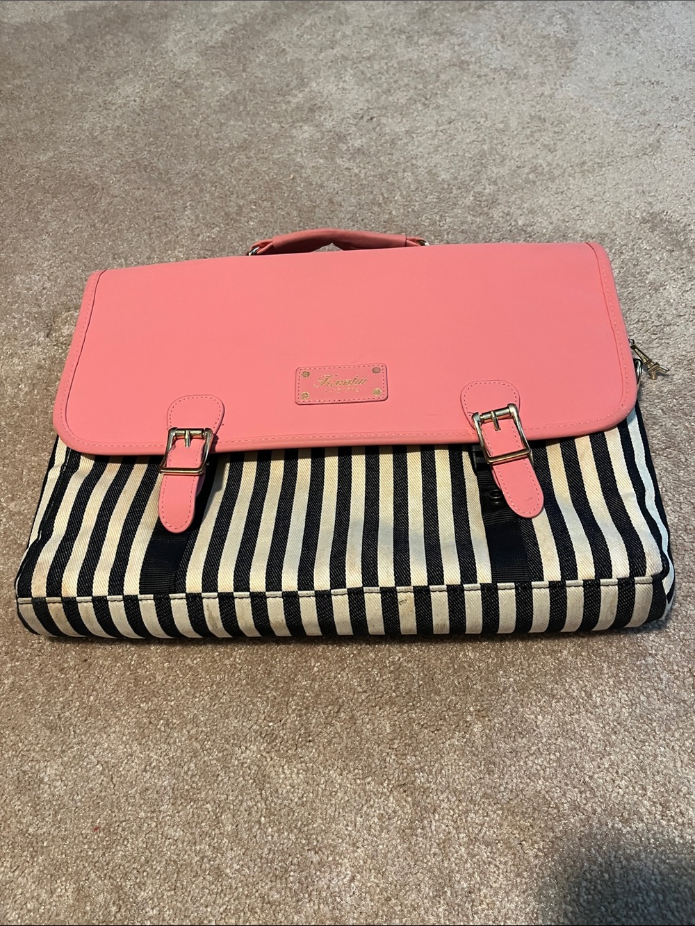 Kamlui Coral Pink Flap Striped Laptop Satchel